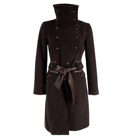 Mackage Jackets & Blazers - Mackage Womens Brown Military Cashmere Wool Belted Trench Mid Length Coat Size M